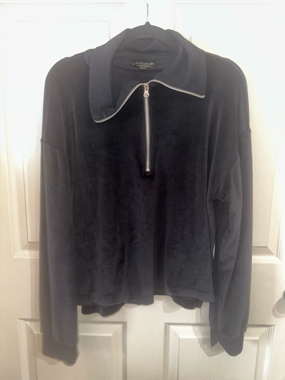 House of Harlow 1960 Black Velour Zip-Front sweatshirt loungewear sleepwear XL